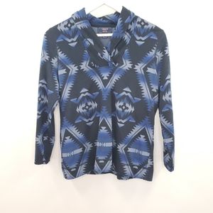 Chaps Blue Southwestern Boho Print Sweater Cozy